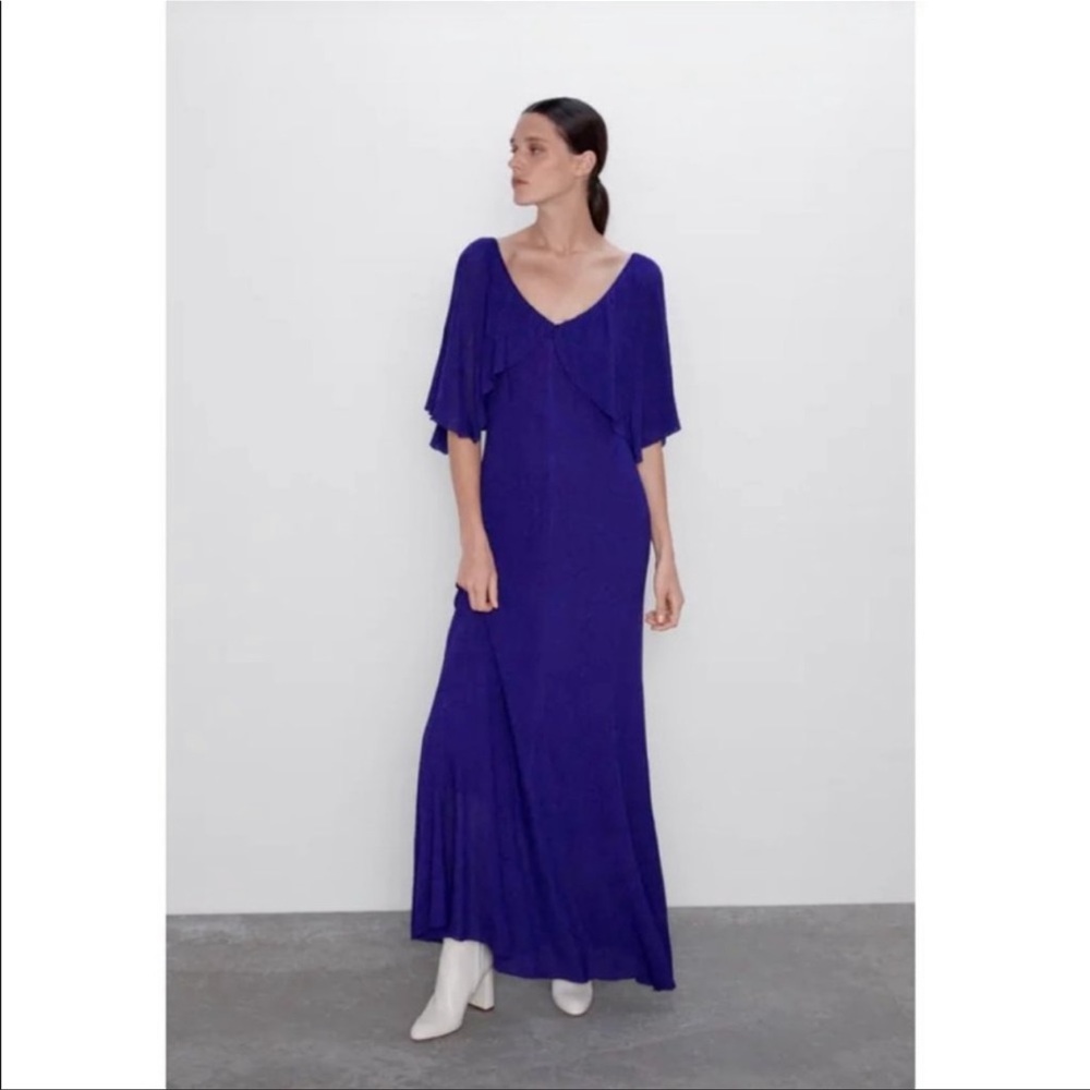 24.-π₯°π₯°ZARA Metallic Purple Cape Maxi Dressπ₯°π₯° - Picture 6 of 15